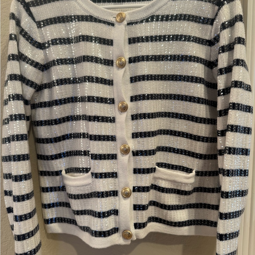 Boston Proper Navy and White Striped Sweater